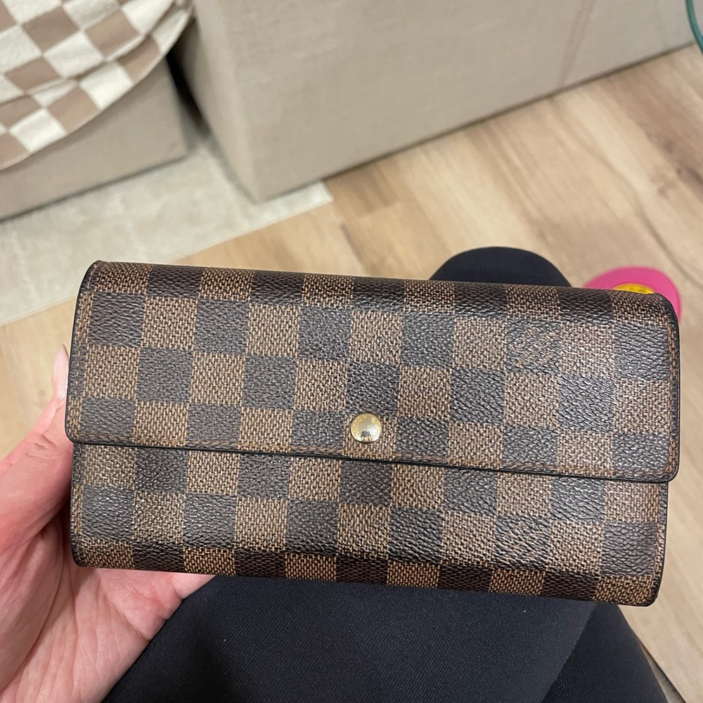 Louis Vuitton Brown Damier Wallet with Gold Hardware